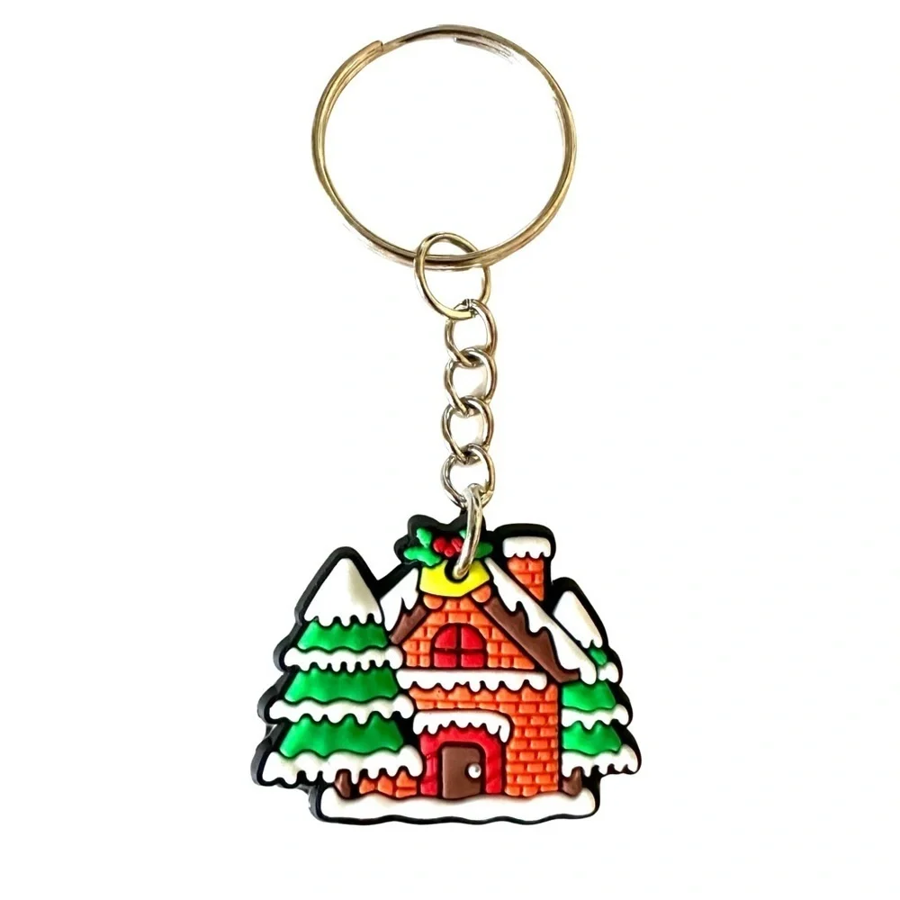🔴 5 for $10 ONE Christmas House Trees Keychain Holiday Ring Key Chain